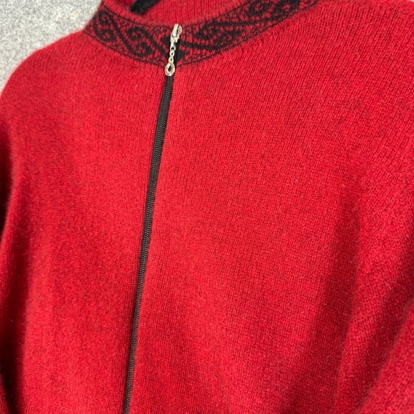 Lothlorian Red Wool Possum Blend Zip-Up Cardigan Sweater with Black Trim Women S - Picture 6 of 16